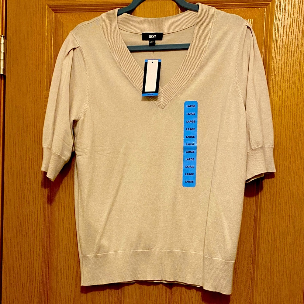 DKNY Light Beige Short Sleeve Sweater